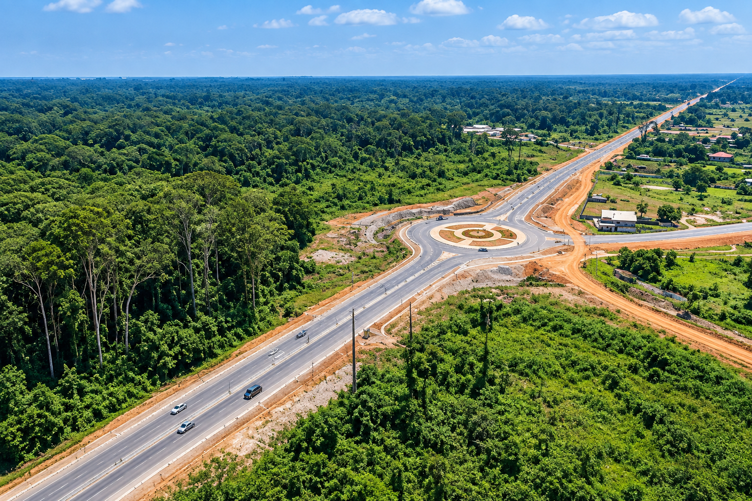Vue aérienne d'une autoroute avec camions